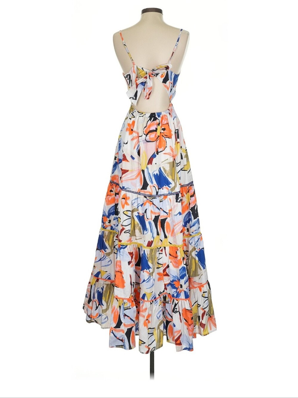 Aqua White Maxi Dress with Orange, Blue and Green Floral Print - Picture 2 of 4
